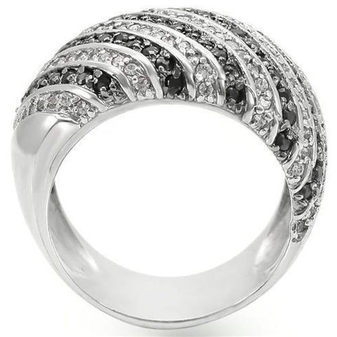 0W351 - Rhodium + Ruthenium Brass Ring with AAA Grade CZ  in Jet