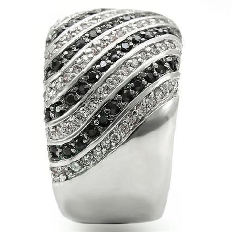 0W351 - Rhodium + Ruthenium Brass Ring with AAA Grade CZ  in Jet