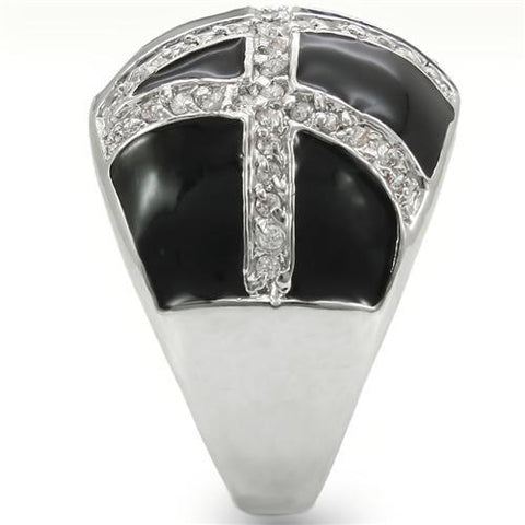 0W355 - Rhodium Brass Ring with AAA Grade CZ  in Clear