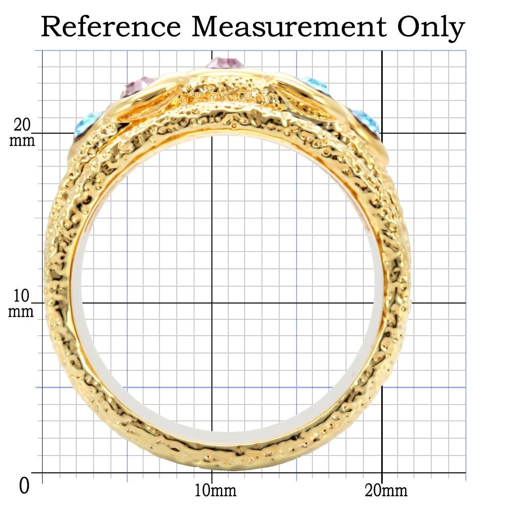 1W047 - Gold Brass Ring with Top Grade Crystal  in Multi Color