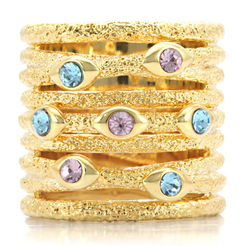 1W047 - Gold Brass Ring with Top Grade Crystal  in Multi Color