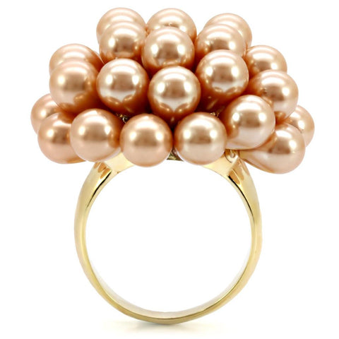 1W050 - Gold Brass Ring with Synthetic Pearl in Champagne