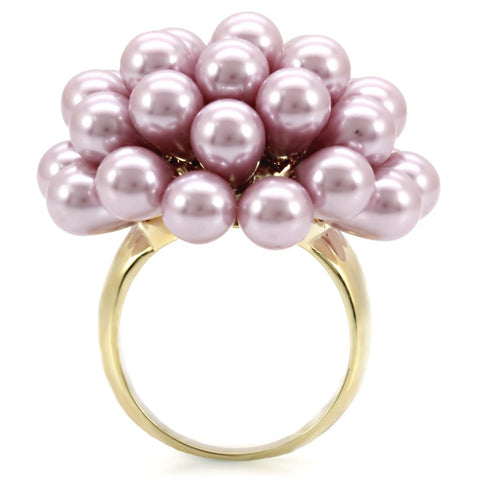 1W051 - Gold Brass Ring with Synthetic Pearl in Light Amethyst