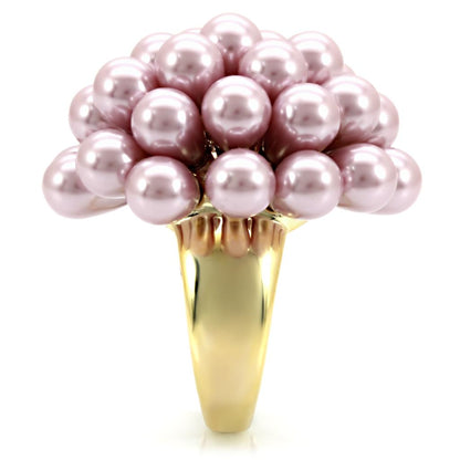 1W051 - Gold Brass Ring with Synthetic Pearl in Light Amethyst