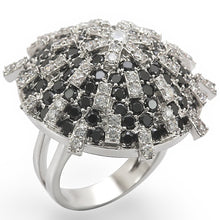 1W029 - Rhodium Brass Ring with AAA Grade CZ  in Black Diamond