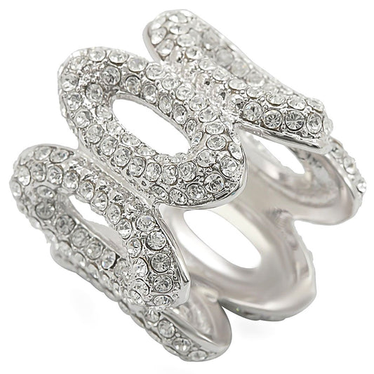 1W032 - Rhodium Brass Ring with Top Grade Crystal  in Clear