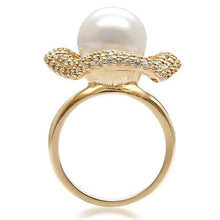 1W103 - Gold Brass Ring with Synthetic Pearl in White