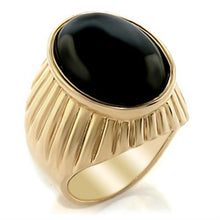 2W060 - Gold Brass Ring with Semi-Precious Onyx in Jet