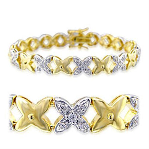 32014 - Gold+Rhodium Brass Bracelet with AAA Grade CZ  in Clear