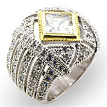 32827 - Reverse Two-Tone 925 Sterling Silver Ring with AAA Grade CZ  in Clear