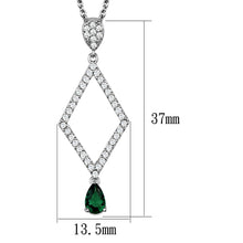 3W1026 - Rhodium Brass Chain Pendant with Synthetic Synthetic Glass in Emerald