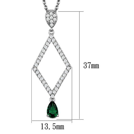3W1026 - Rhodium Brass Chain Pendant with Synthetic Synthetic Glass in Emerald