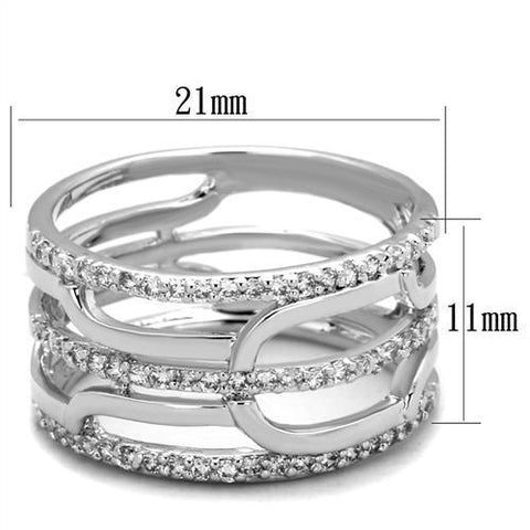 3W1070 - Rhodium Brass Ring with AAA Grade CZ  in Clear