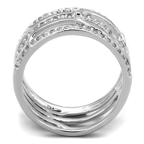 3W1070 - Rhodium Brass Ring with AAA Grade CZ  in Clear