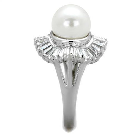 3W1073 - Rhodium Brass Ring with Synthetic Pearl in White