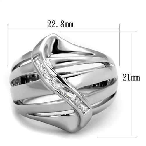 3W1077 - Rhodium Brass Ring with AAA Grade CZ  in Clear