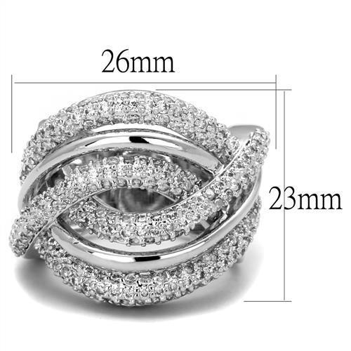 3W1081 - Rhodium Brass Ring with AAA Grade CZ  in Clear