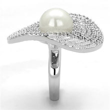 3W1082 - Rhodium Brass Ring with Synthetic Pearl in White