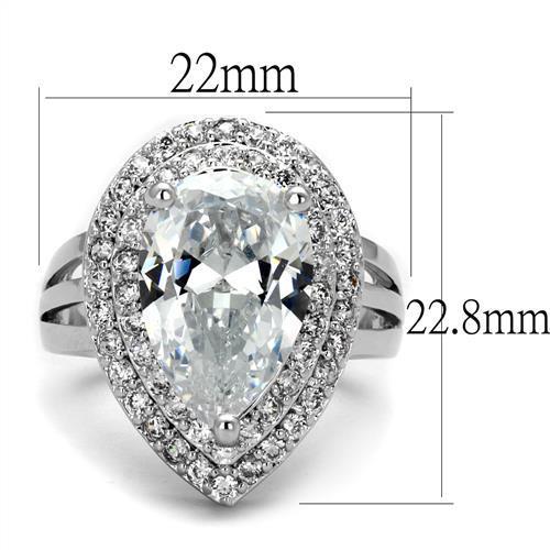 3W1085 - Rhodium Brass Ring with AAA Grade CZ  in Clear