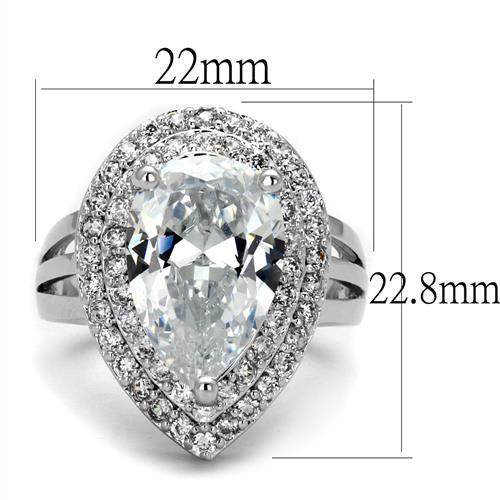 3W1085 - Rhodium Brass Ring with AAA Grade CZ  in Clear