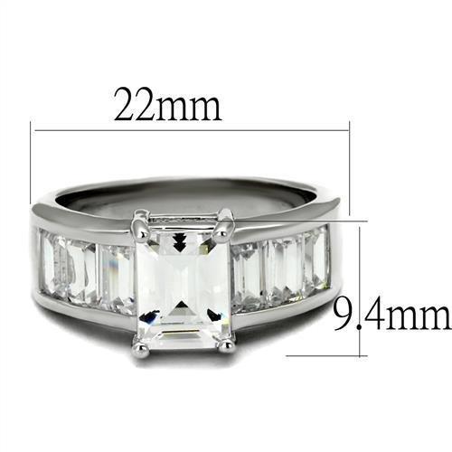 3W1086 - Rhodium Brass Ring with AAA Grade CZ  in Clear
