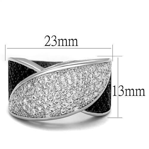 3W1089 - Rhodium + Ruthenium Brass Ring with AAA Grade CZ  in Black Diamond