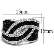 3W1090 - Rhodium + Ruthenium Brass Ring with AAA Grade CZ  in Black Diamond