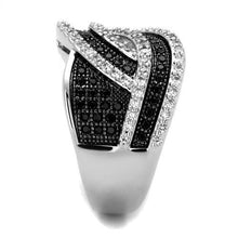 3W1090 - Rhodium + Ruthenium Brass Ring with AAA Grade CZ  in Black Diamond