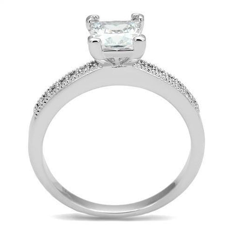 3W1209 - Rhodium Brass Ring with AAA Grade CZ  in Clear