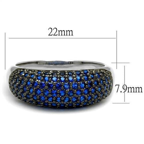 3W1212 - Rhodium + Ruthenium Brass Ring with AAA Grade CZ  in London Blue