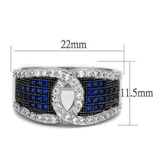 3W1216 - Rhodium + Ruthenium Brass Ring with AAA Grade CZ  in London Blue