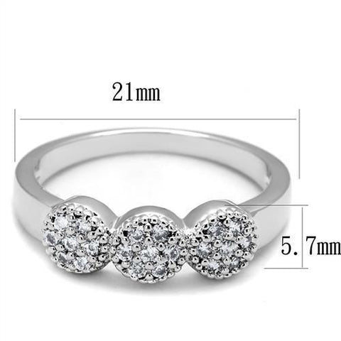 3W1220 - Rhodium Brass Ring with AAA Grade CZ  in Clear