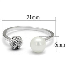 3W1230 - Rhodium Brass Ring with Synthetic Pearl in White