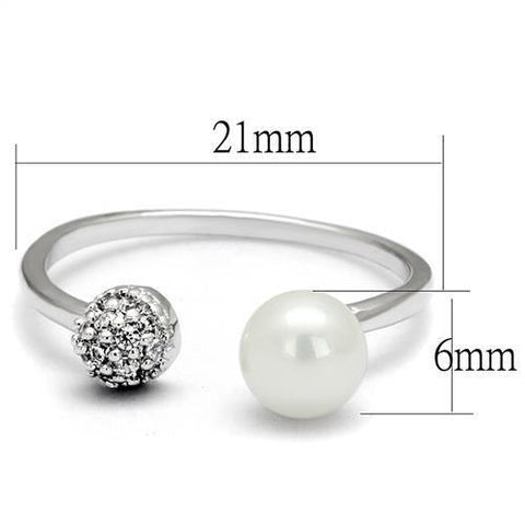 3W1230 - Rhodium Brass Ring with Synthetic Pearl in White