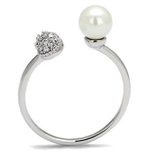 3W1230 - Rhodium Brass Ring with Synthetic Pearl in White