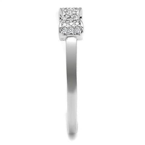 3W1235 - Rhodium Brass Ring with AAA Grade CZ  in Clear