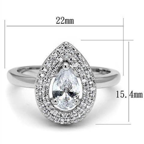 3W1242 - Rhodium Brass Ring with AAA Grade CZ  in Clear