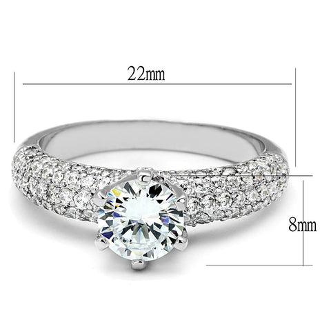 3W1253 - Rhodium Brass Ring with AAA Grade CZ  in Clear