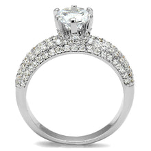 3W1253 - Rhodium Brass Ring with AAA Grade CZ  in Clear