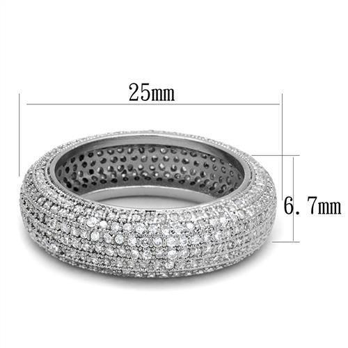 3W1273 - Rhodium Brass Ring with AAA Grade CZ  in Clear