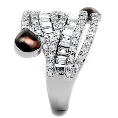 3W1307 - Rhodium Brass Ring with AAA Grade CZ  in Clear