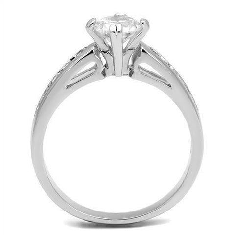 3W1340 - Rhodium Brass Ring with AAA Grade CZ  in Clear