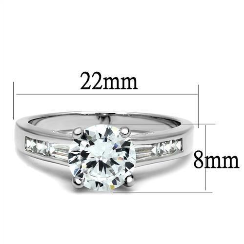 3W1341 - Rhodium Brass Ring with AAA Grade CZ  in Clear