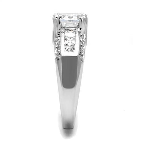 3W1344 - Rhodium Brass Ring with AAA Grade CZ  in Clear