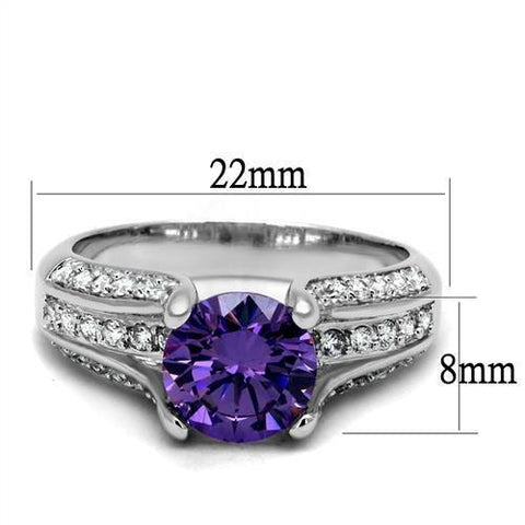 3W1359 - Rhodium Brass Ring with AAA Grade CZ  in Amethyst