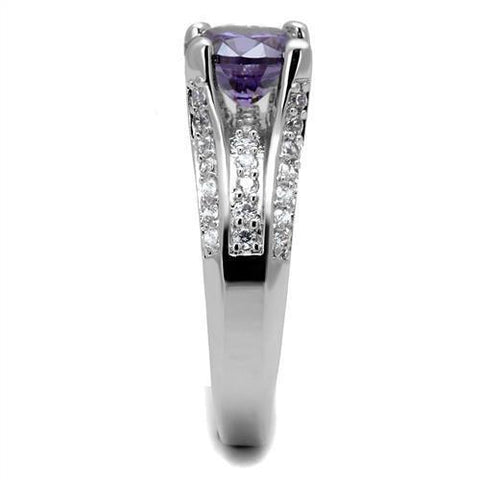 3W1359 - Rhodium Brass Ring with AAA Grade CZ  in Amethyst