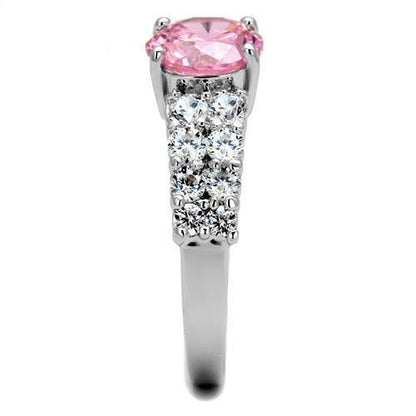 3W1361 - Rhodium Brass Ring with AAA Grade CZ  in Rose