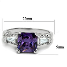 3W1365 - Rhodium Brass Ring with AAA Grade CZ  in Amethyst