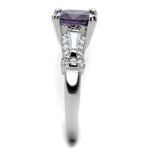 3W1365 - Rhodium Brass Ring with AAA Grade CZ  in Amethyst