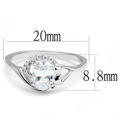 3W1388 - Rhodium 925 Sterling Silver Ring with AAA Grade CZ  in Clear